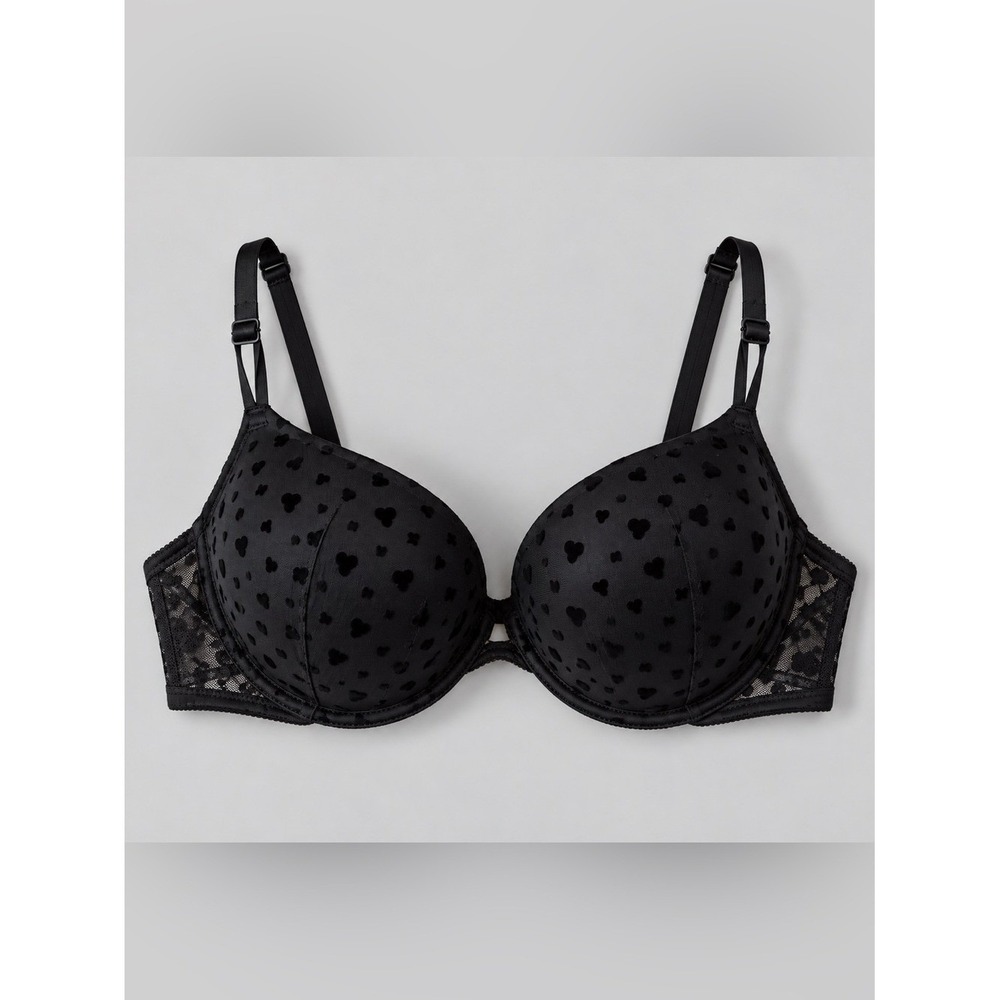 Victorias Secret Noir Plunge Push Up Bra Size 36D Hearts Black Romantic Coquette
